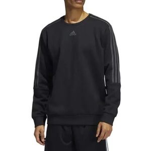 adidas Men’s 3 Stripe Fleece Crew Sweatshirt Black/Gray Stripes NWT Large